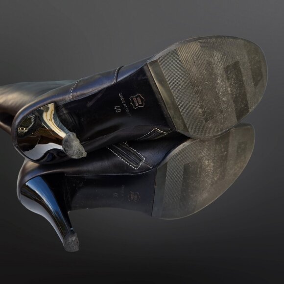 Y2K Knee High Tall Boots Size 9.5 Black Leather Buckle Stiletto Heels EUR 40 - Picture 10 of 11